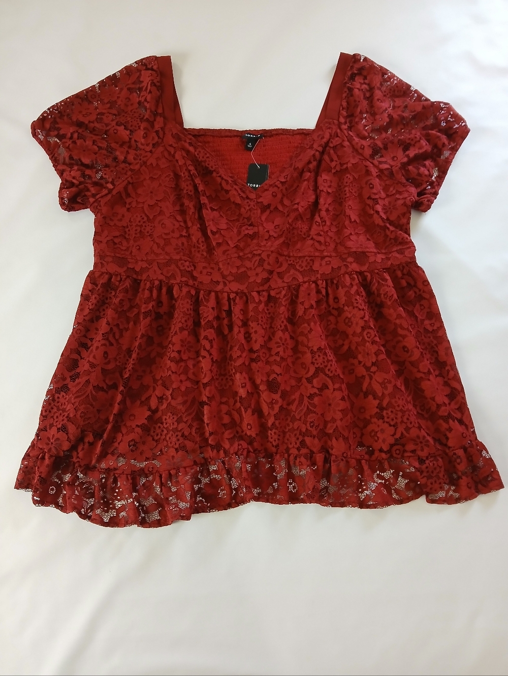 NWT New Torrid Short Sleeve Lace Overlay Babydoll Blouse Top